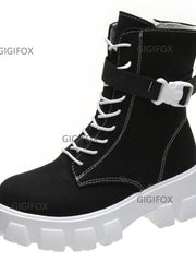 Load image into Gallery viewer, Chunky Heels Canvas Boots
