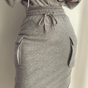 Long Sleeve Drawstring Hooded Dress