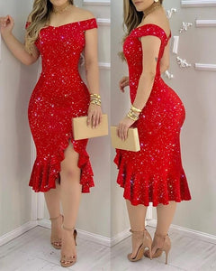 Rhinestone Off Shoulder Dress