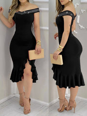 Load image into Gallery viewer, Rhinestone Off Shoulder Dress
