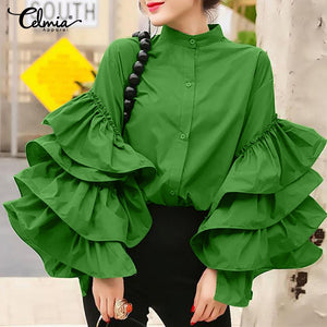 Long Ruffled Flared Sleeve Blouse