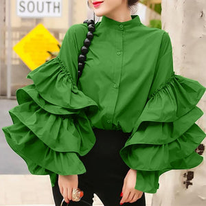 Long Ruffled Flared Sleeve Blouse