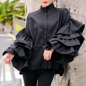 Long Ruffled Flared Sleeve Blouse