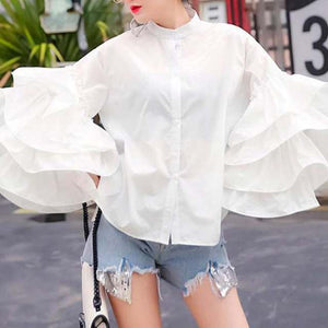 Long Ruffled Flared Sleeve Blouse