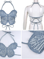 Load image into Gallery viewer, Butterfly Jeans Crop Top
