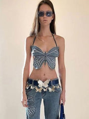 Load image into Gallery viewer, Butterfly Jeans Crop Top
