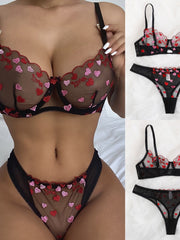 Load image into Gallery viewer, Lace Heart Embroidered Lingerie Set
