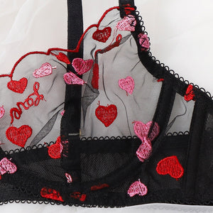 Lace Heart Embroidered Lingerie Set