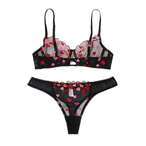 Lace Heart Embroidered Lingerie Set