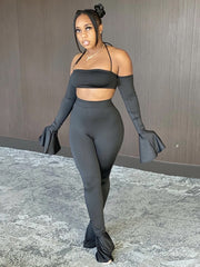 Load image into Gallery viewer, Off Shoulder Flared Sleeve Crop Top &amp; Pants
