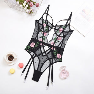 Floral Embroidered Lingerie Set