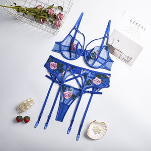 Floral Embroidered Lingerie Set