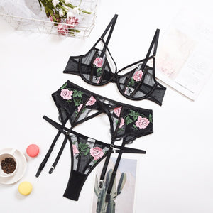 Floral Embroidered Lingerie Set