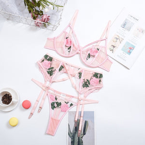 Floral Embroidered Lingerie Set