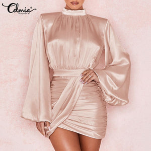 Lantern Sleeve Satin Dress