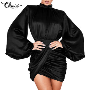 Lantern Sleeve Satin Dress