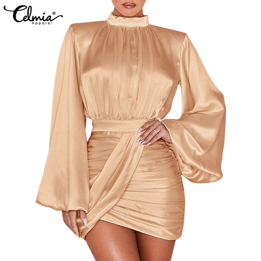 Lantern Sleeve Satin Dress