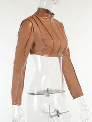 Load image into Gallery viewer, Faux Leather Crop Top Jacket
