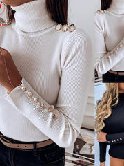 Load image into Gallery viewer, Turtleneck Sweater W/ Button Sleeves
