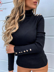 Load image into Gallery viewer, Turtleneck Sweater W/ Button Sleeves
