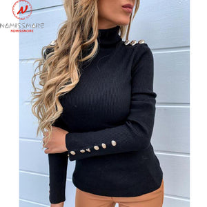 Turtleneck Sweater W/ Button Sleeves