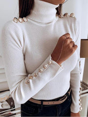 Load image into Gallery viewer, Turtleneck Sweater W/ Button Sleeves
