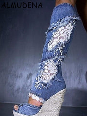 Load image into Gallery viewer, Open Toes Knee High Boots
